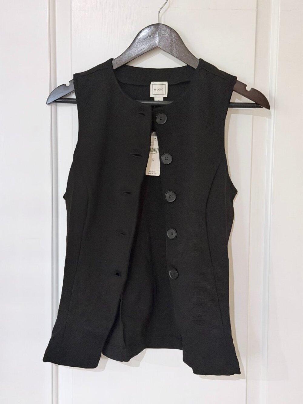 Maeve Button-Front Knit Vest, Black, Size M